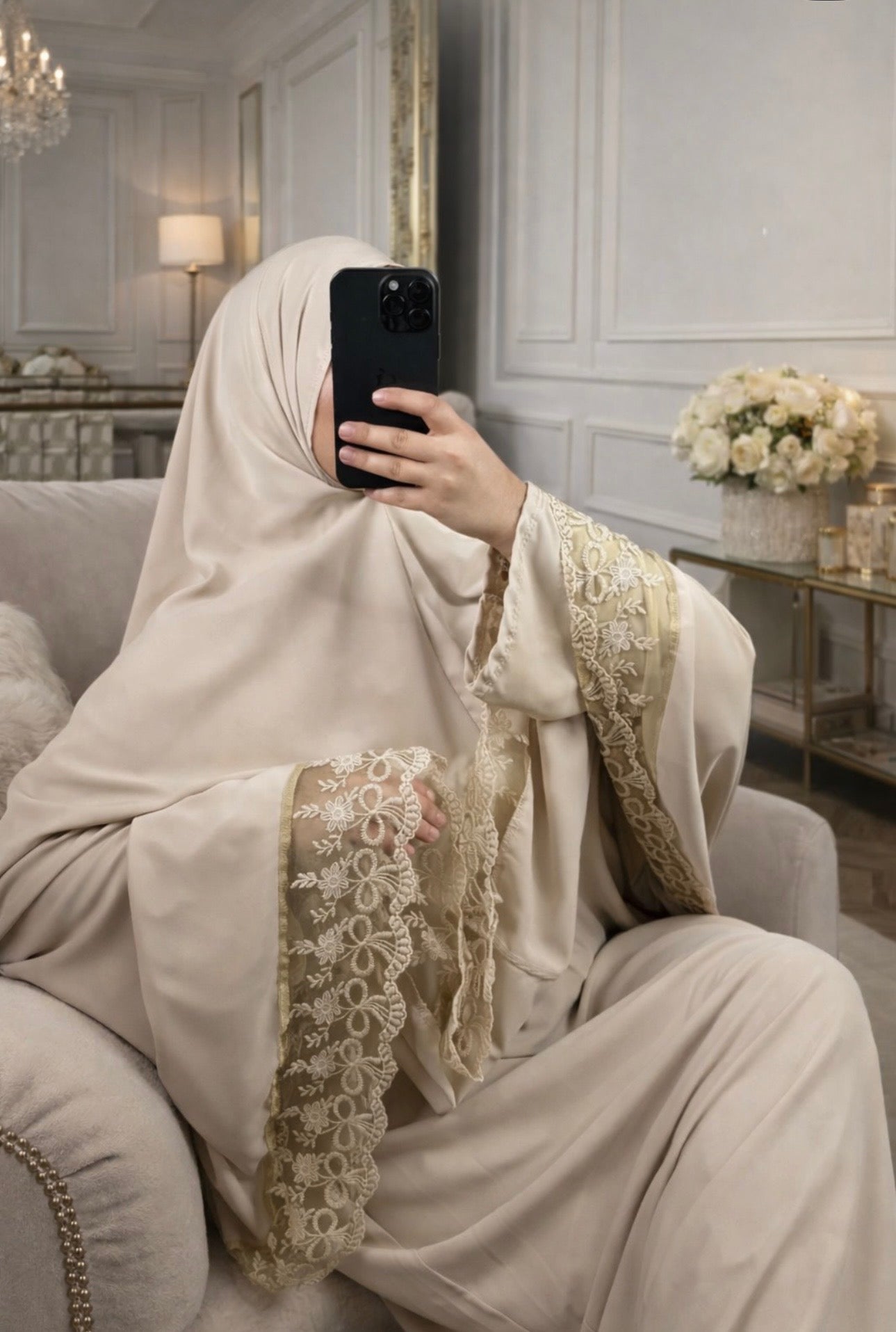 Ensemble de prière dentelle beige